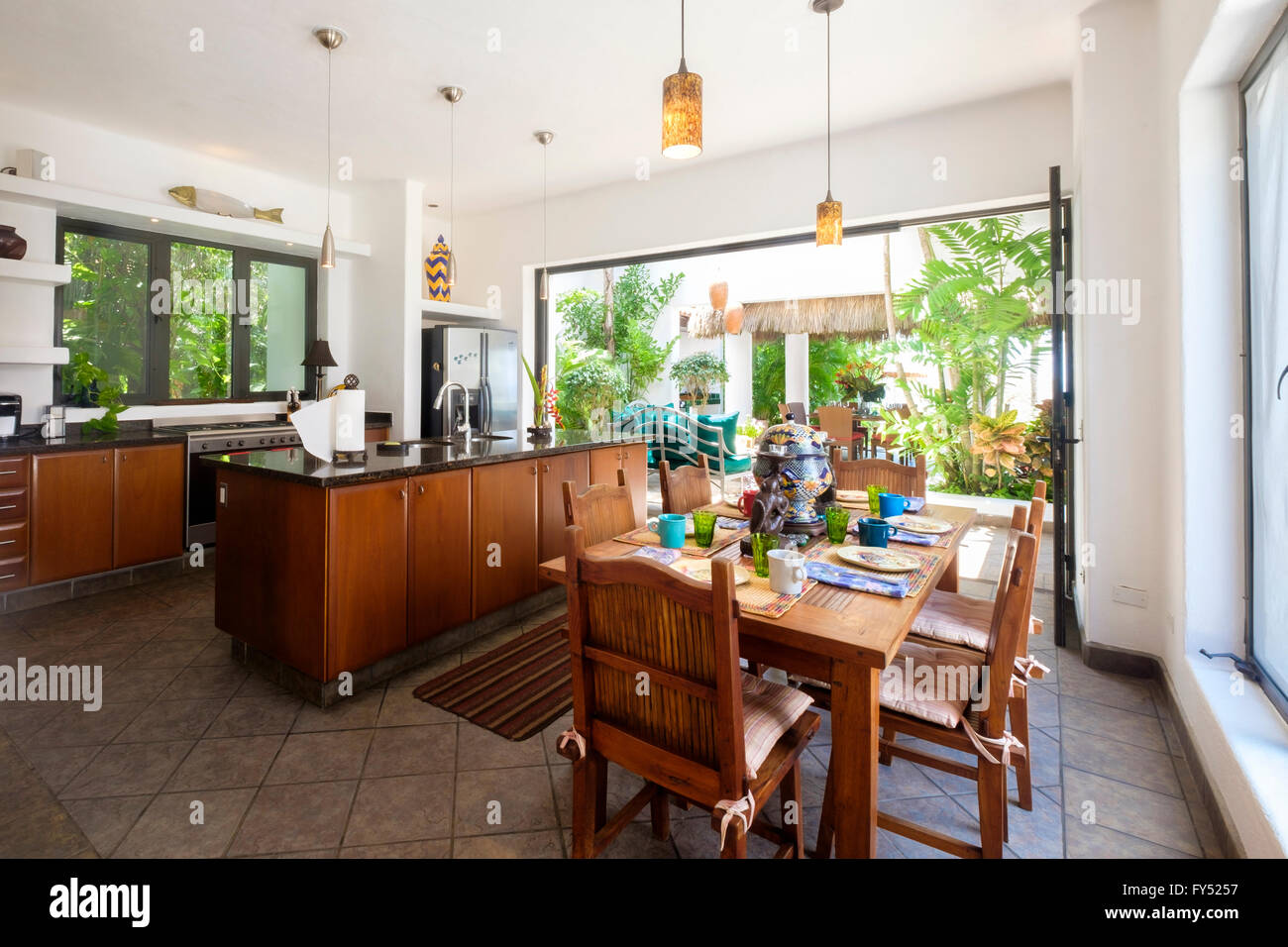 Kitchen in upscale Mexican Residence, Punta de Mita, Riviera Nayarit, Mexico Stock Photo