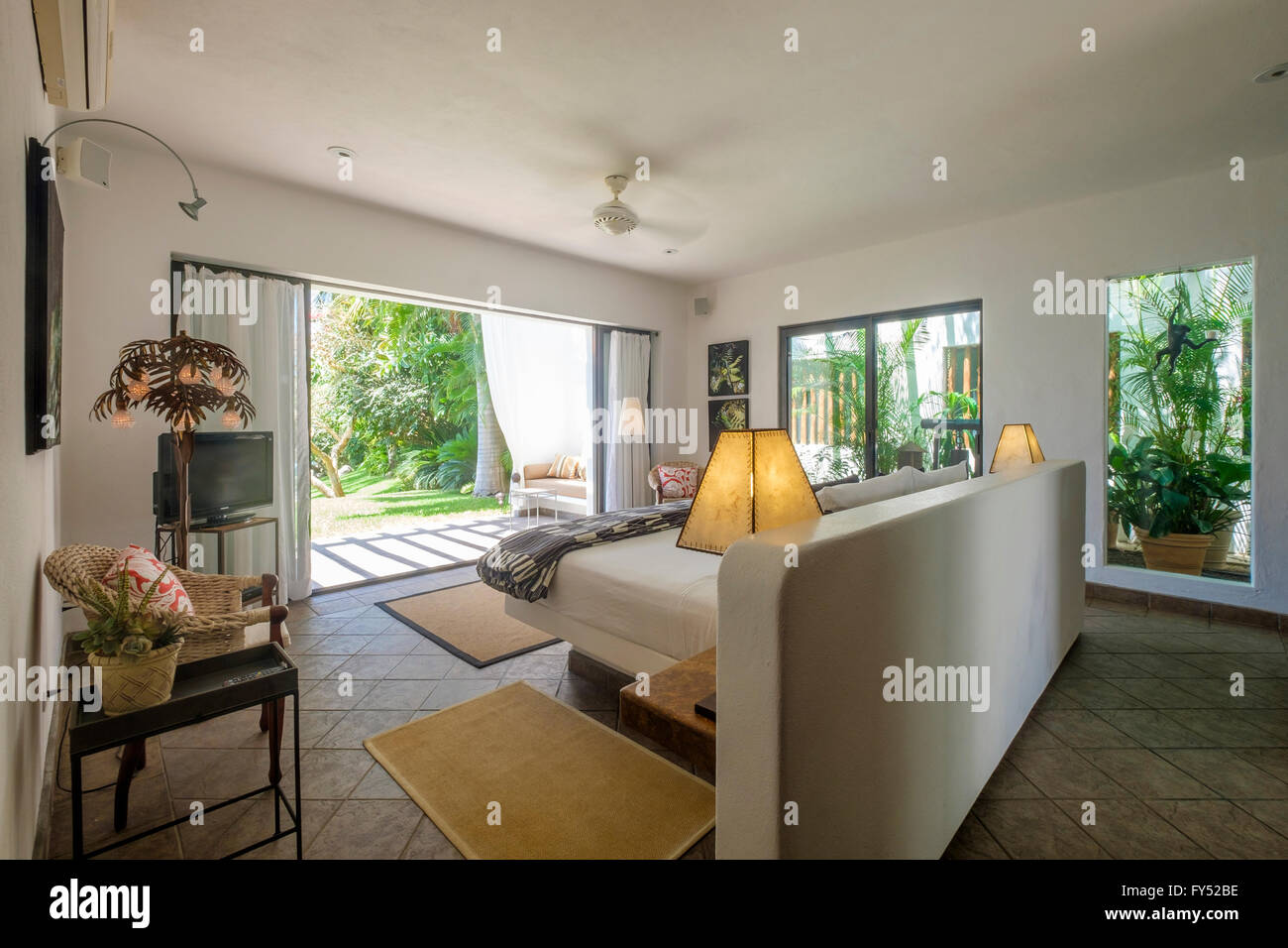 Upscale Mexican Residence bedroom, Punta de Mita, Riviera Nayarit, Mexico Stock Photo