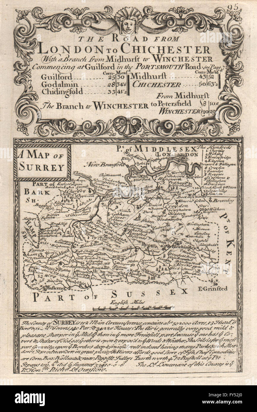 Chester le Street-Newcastle upon Tyne-Morpeth-Felton OWEN/BOWEN road map 1753 