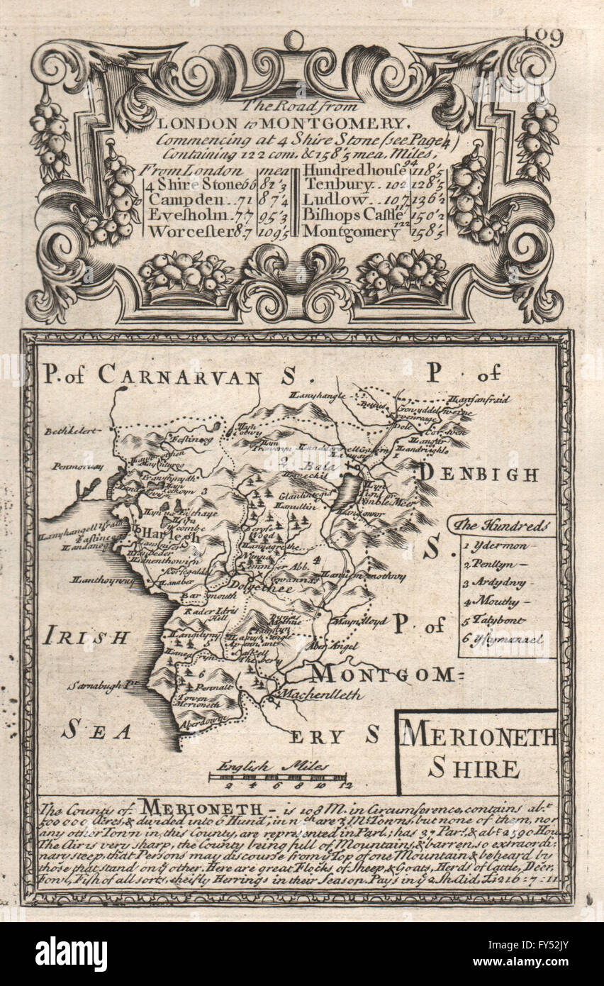 'Merioneth-Shire'. County map by J. OWEN & E. BOWEN. Merionethshire, 1753 Stock Photo