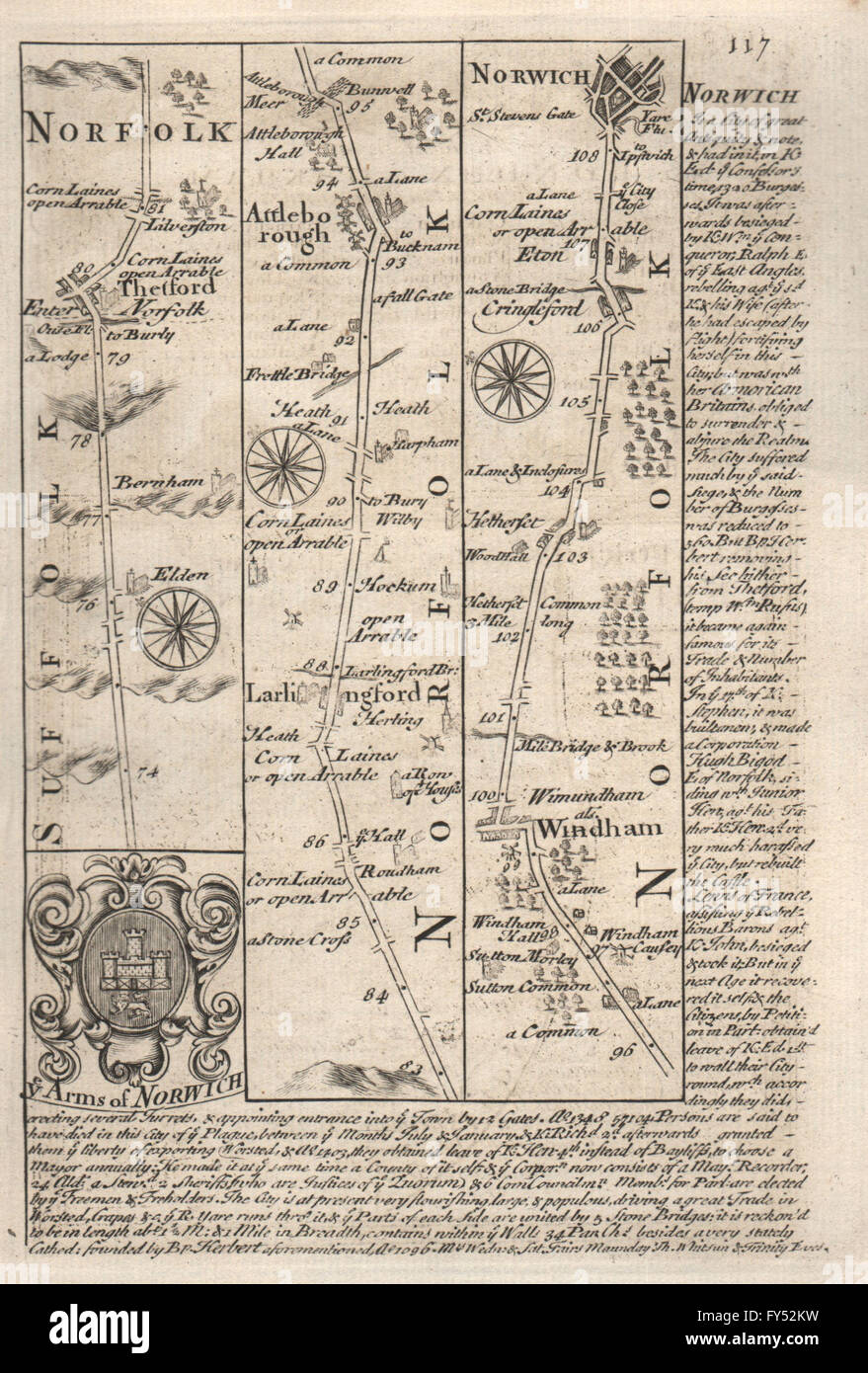 ThetfordLarlingAttleboroughWymondhamNorwich road map by OWEN