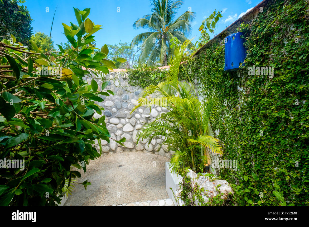 Upscale Mexican Residence - outdoor shower stall, Punta de Mita, Riviera Nayarit, Mexico Stock Photo