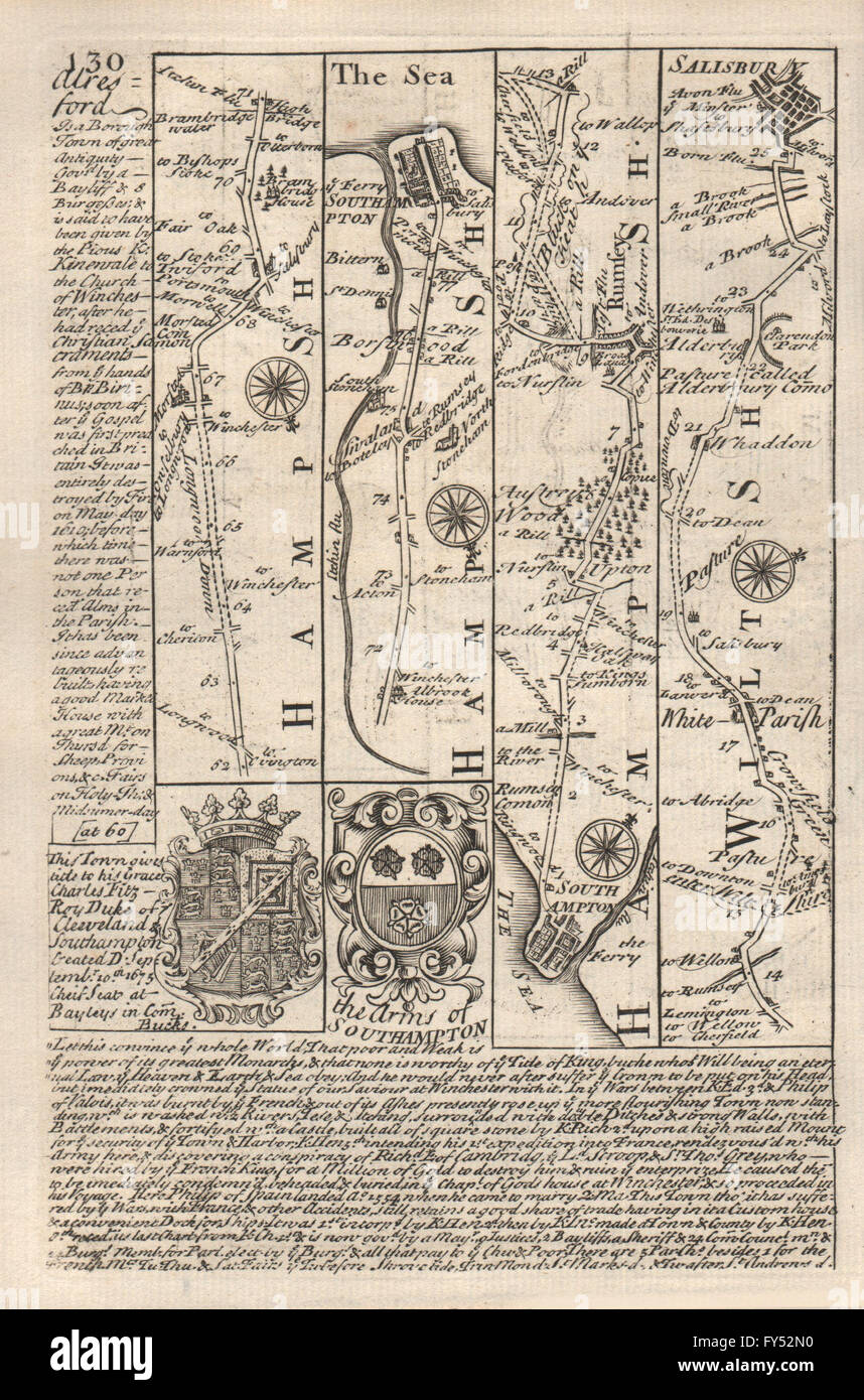 SouthamptonRomseyWhiteparishSalisbury road map by J. OWEN & E. BOWEN