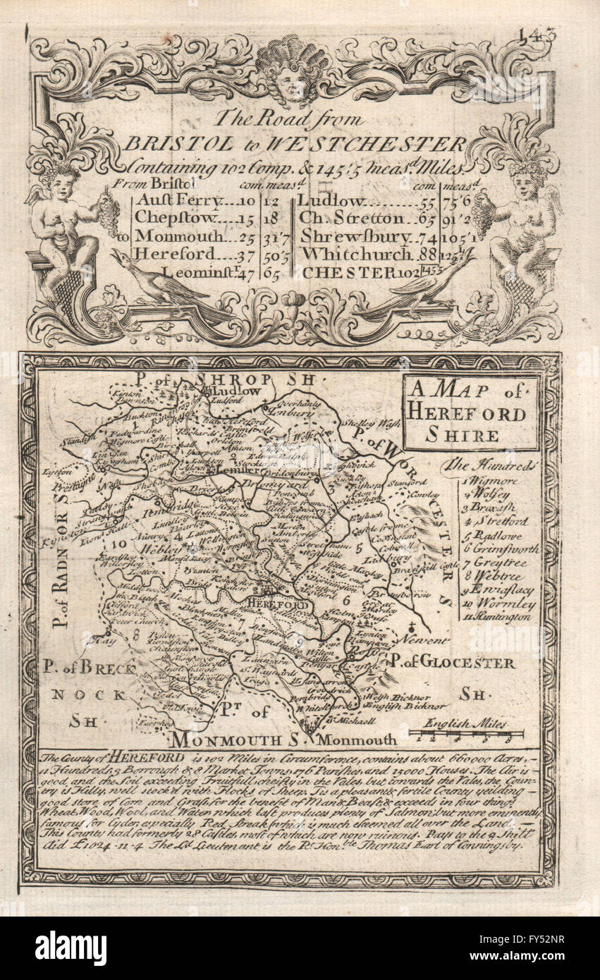 'A Map of Hereford-Shire'. County map by J. OWEN & E. BOWEN. Herefordshire 1753 Stock Photo