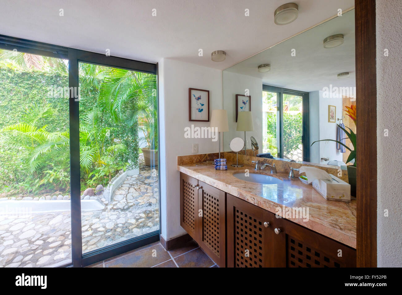 Upscale Mexican Residence bathroom, Punta de Mita, Riviera Nayarit, Mexico Stock Photo