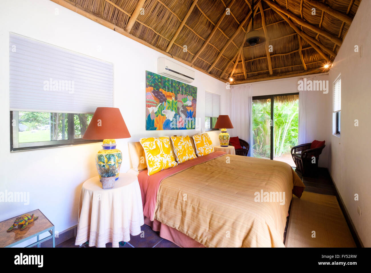 Bedroom in upscale Mexican Residence, Punta de Mita, Riviera Nayarit, Mexico Stock Photo