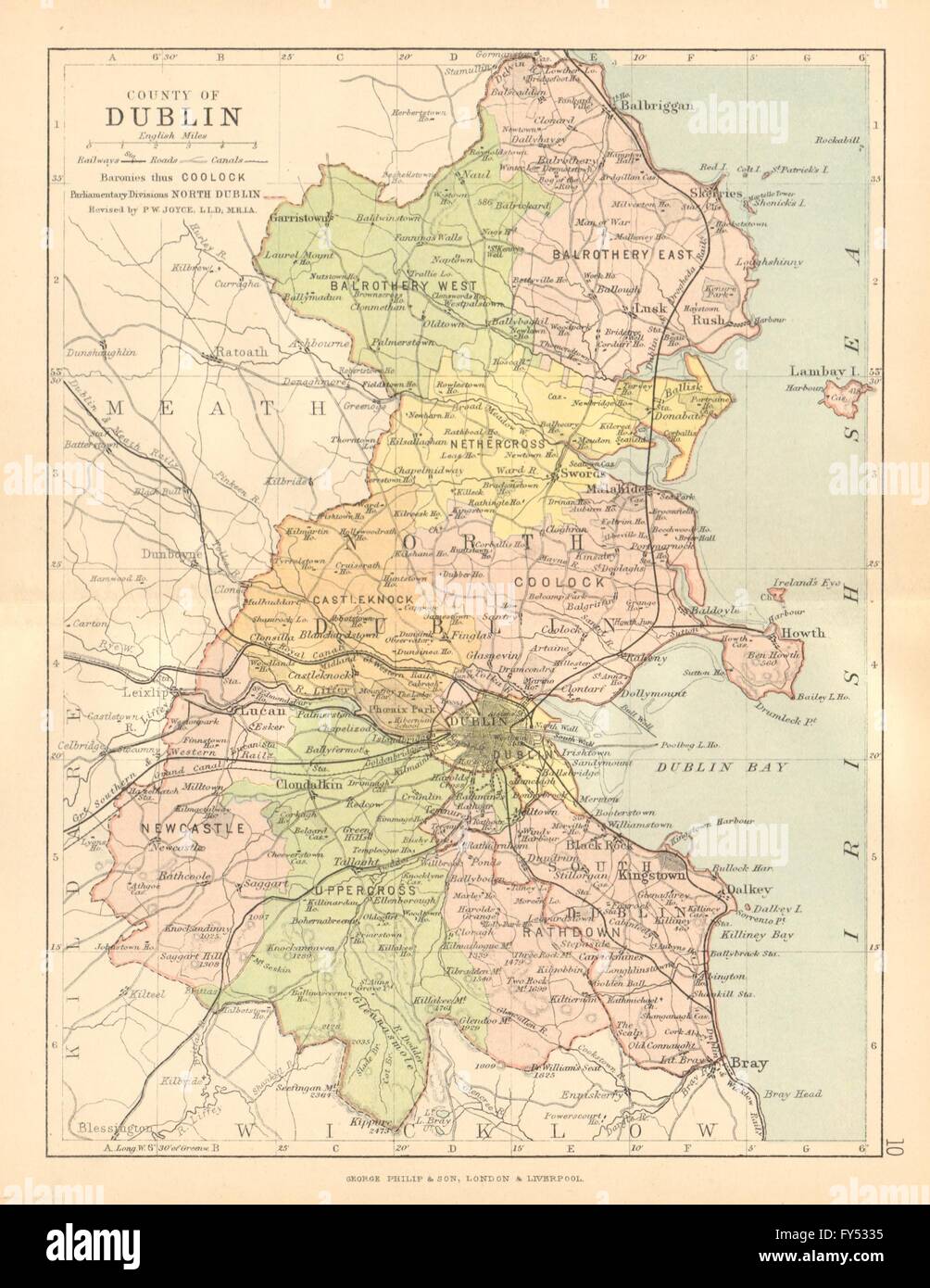 COUNTY DUBLIN. Antique county map. Leinster. Ireland. BARTHOLOMEW