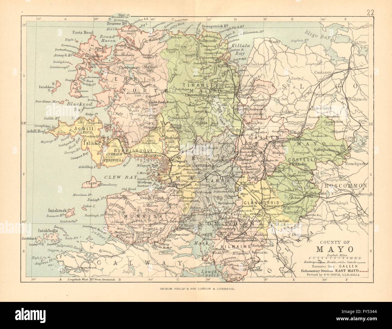 Map Of County Mayo Parishes County Mayo. Antique County Map. Connaught. Ireland. Bartholomew, C1902  Stock Photo - Alamy