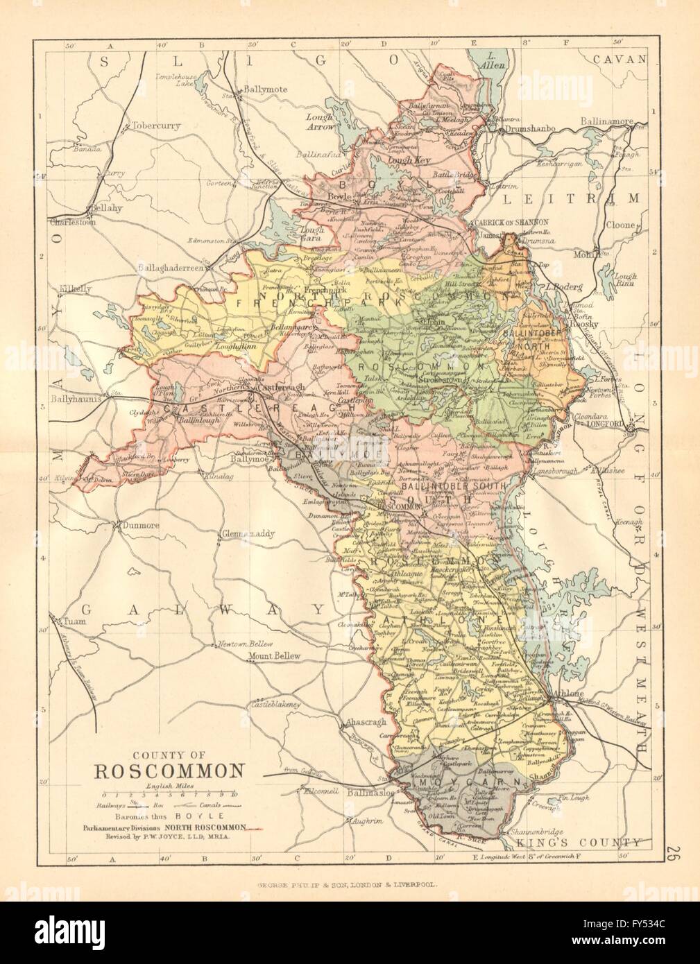 Map Of County Roscommon County Roscommon. Antique County Map. Connaught. Ireland. Bartholomew,  C1902 Stock Photo - Alamy