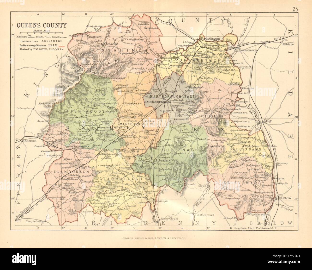 Laois On Map Of Ireland Queens County (Laois) . Antique County Map. Leinster. Ireland. Bartholomew  C1902 Stock Photo - Alamy