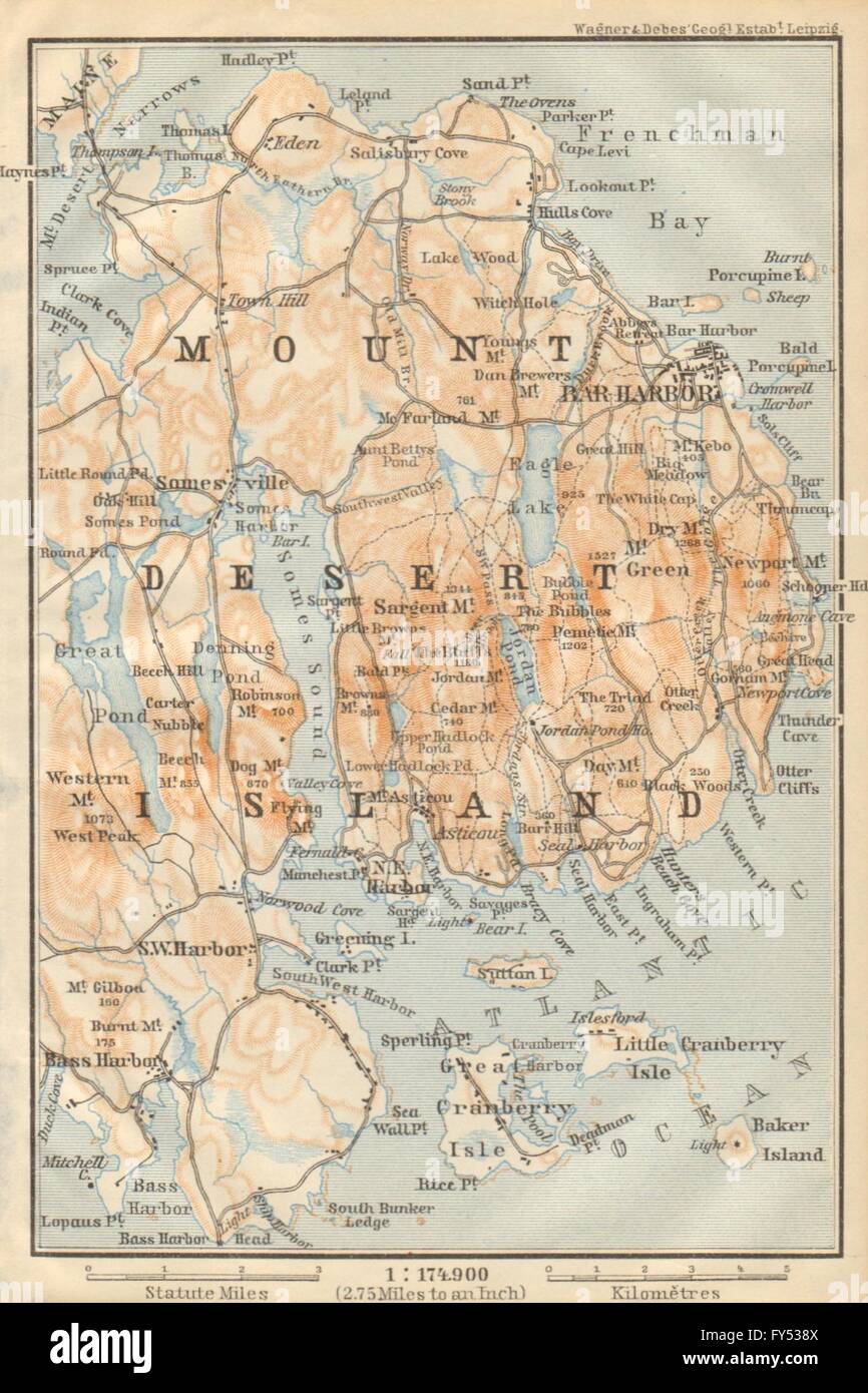 Map of bar harbor maine hi res - Mount Desert Island Maine Bar Harbor Baedeker 1904 Antique Map FY538X 