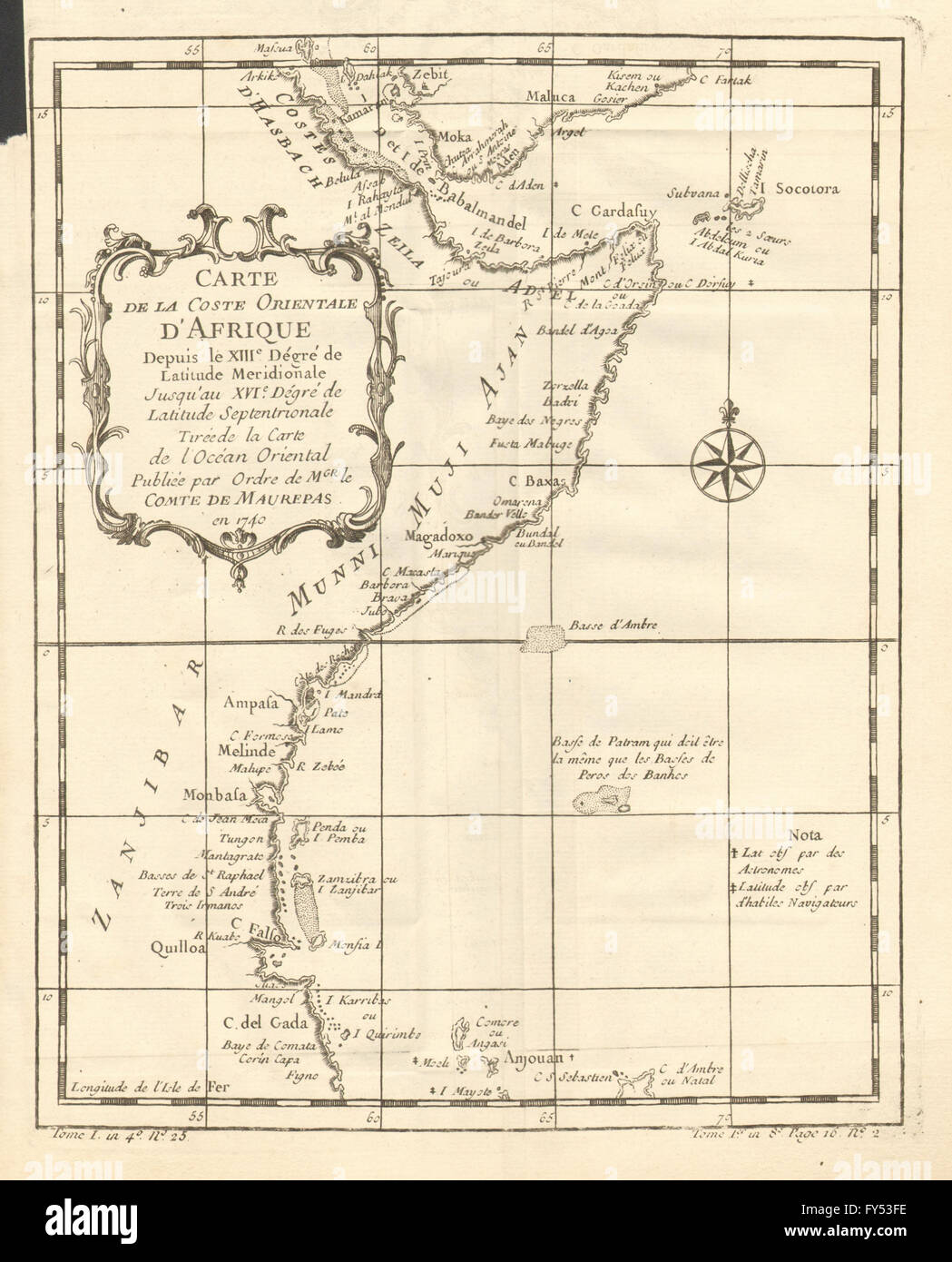 'Coste Orientale d'Afrique…' East Africa Kenya Tanzania Somalia. BELLIN 1758 map Stock Photo