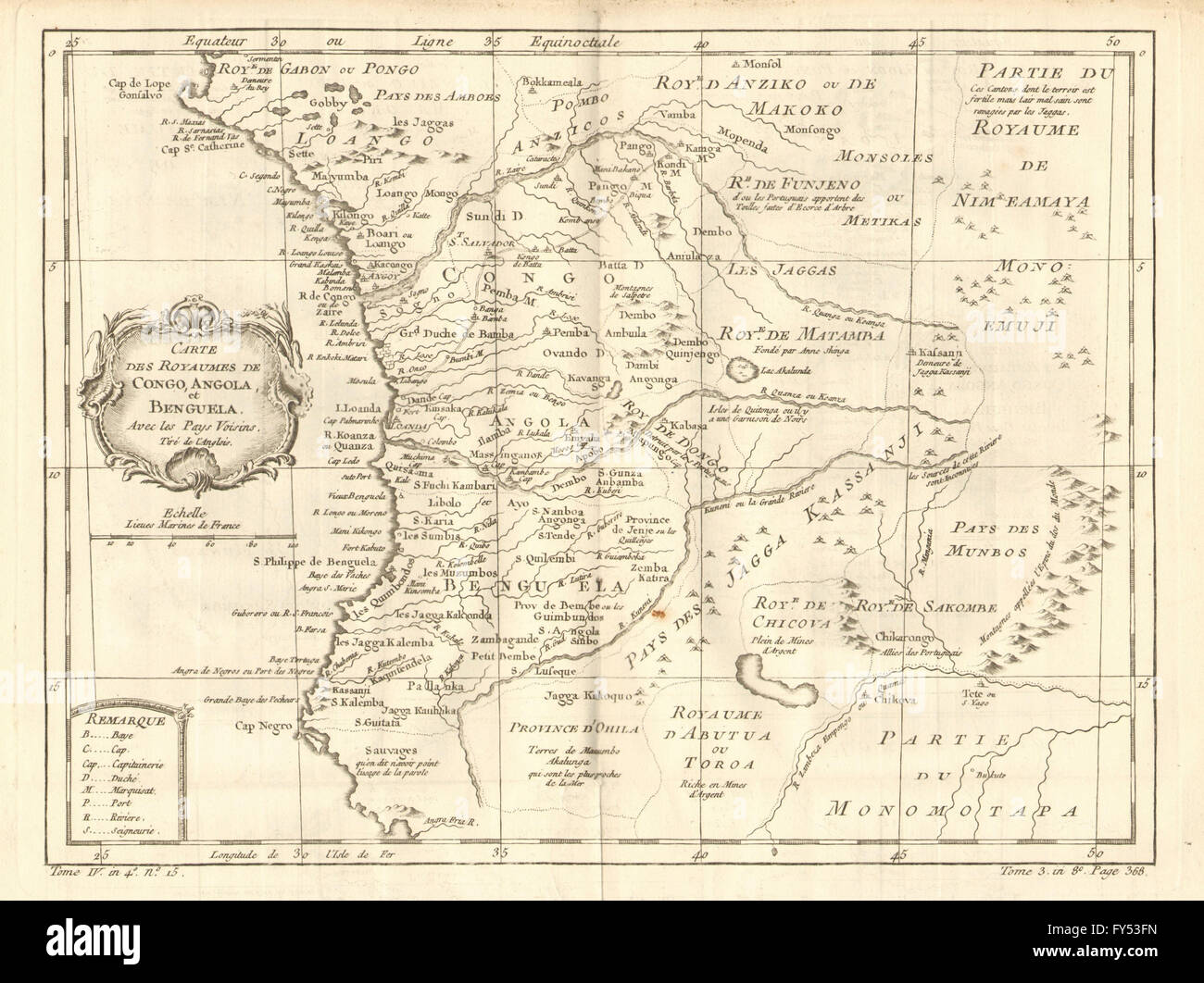 'Royaumes de Congo, Angola et Benguela'. Congo Angola Gabon. BELLIN, 1758 map Stock Photo