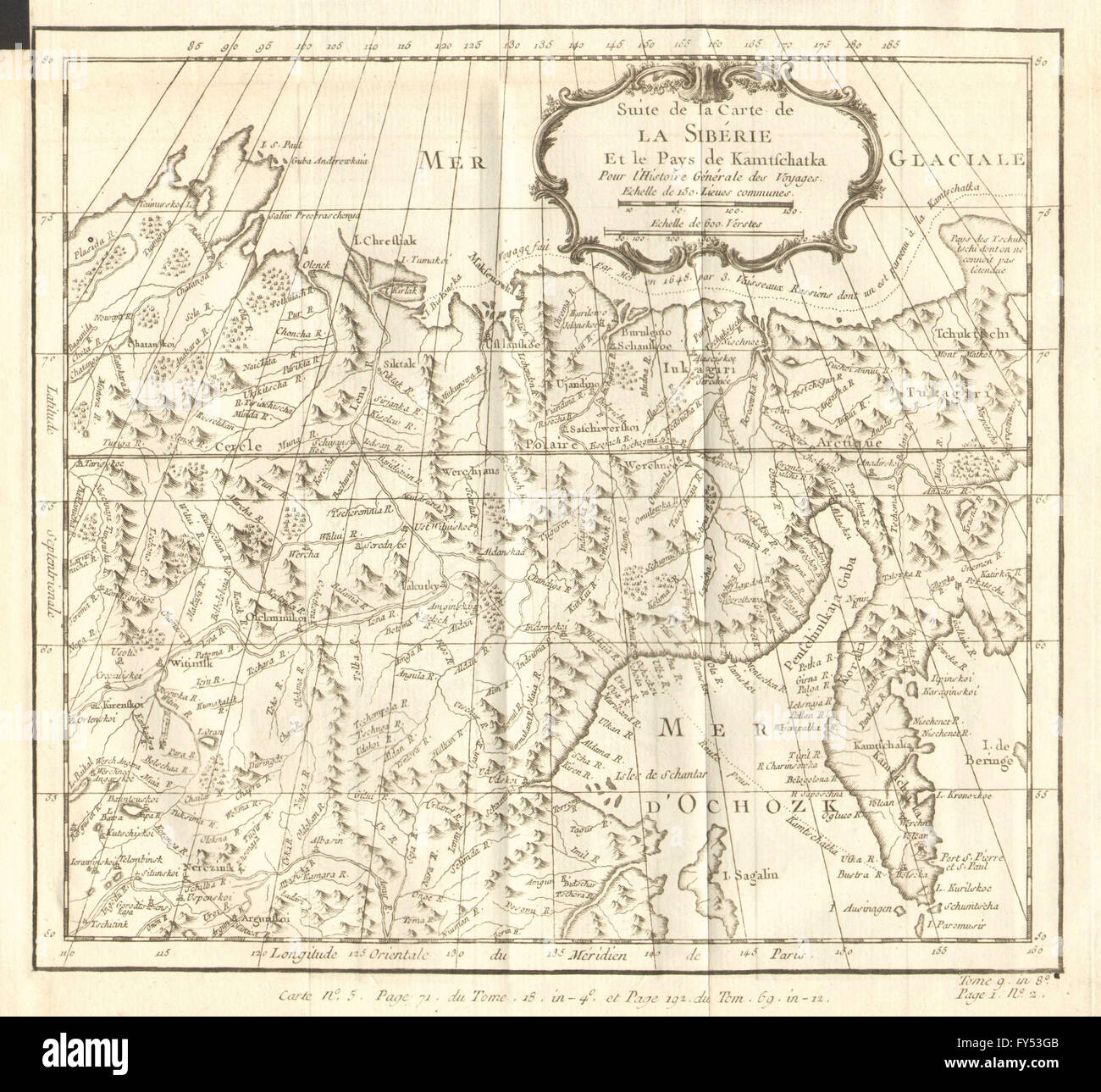 'Suite de la Sibérie & Kamtschatka'. Siberia Russian Far East. BELLIN, 1758 map Stock Photo