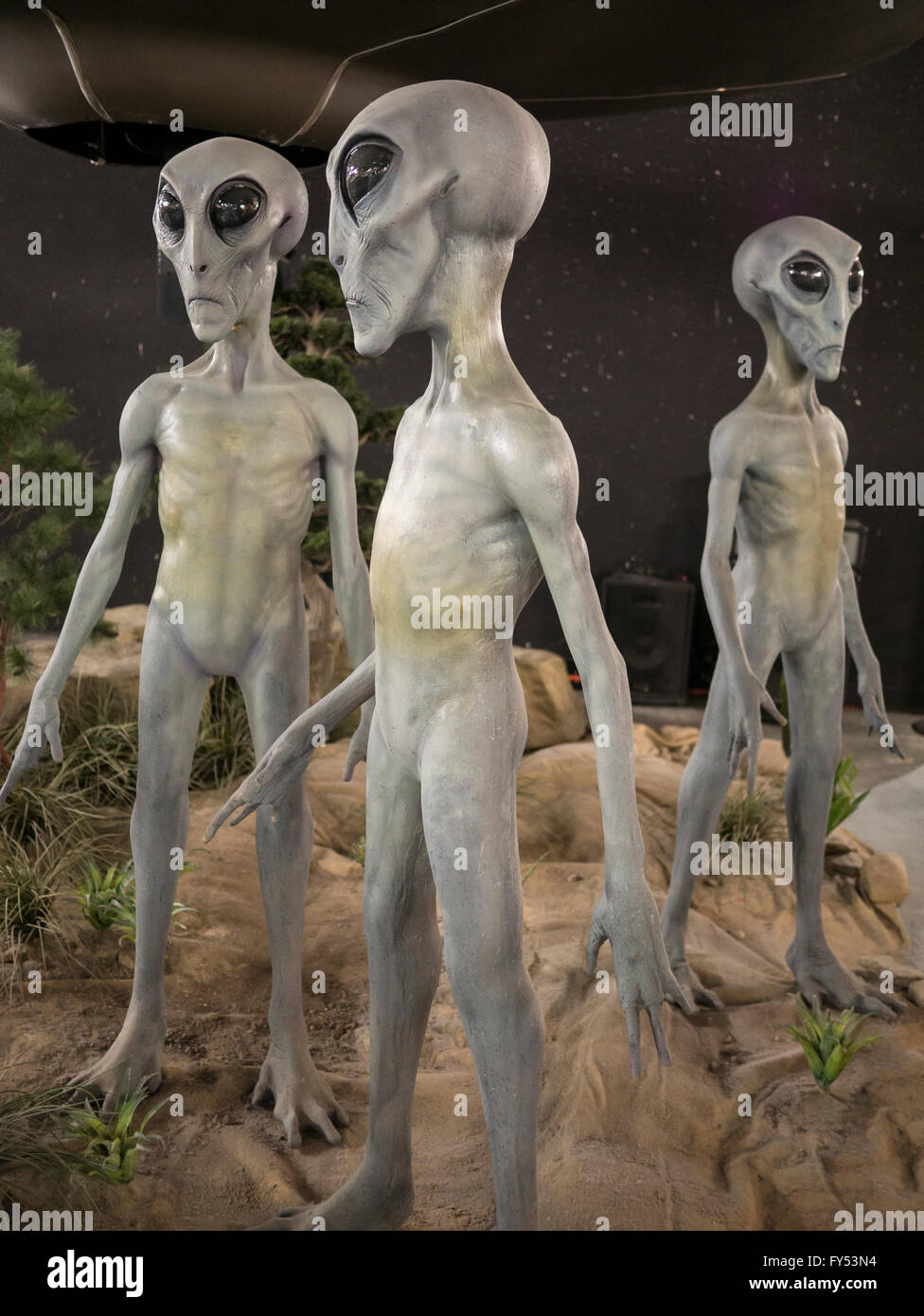 Alien mannequins, UFO Museum, Roswell, New Mexico. Stock Photo