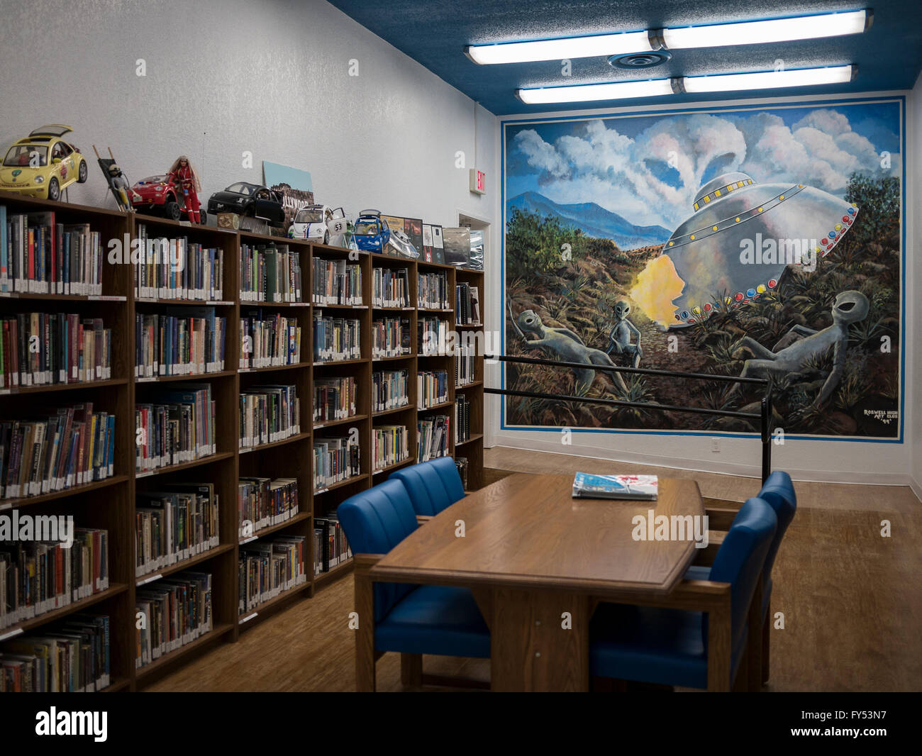 Inside the UFO Museum library, Roswell, New Mexico. Stock Photo