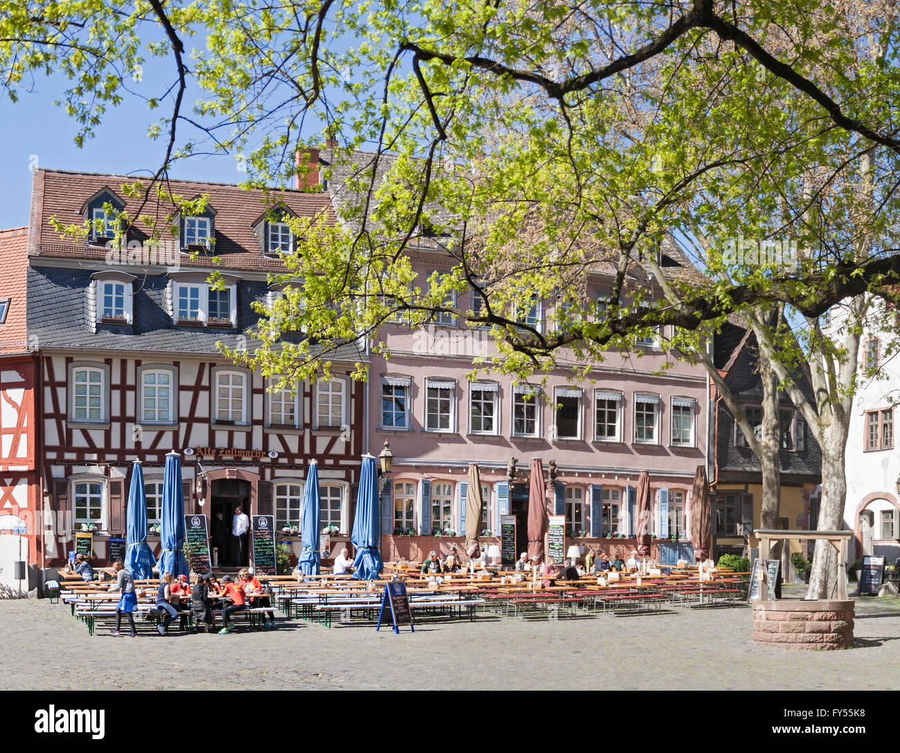 restaurants on the historic Schlossplatz in FrankfurtHoechst Germany
