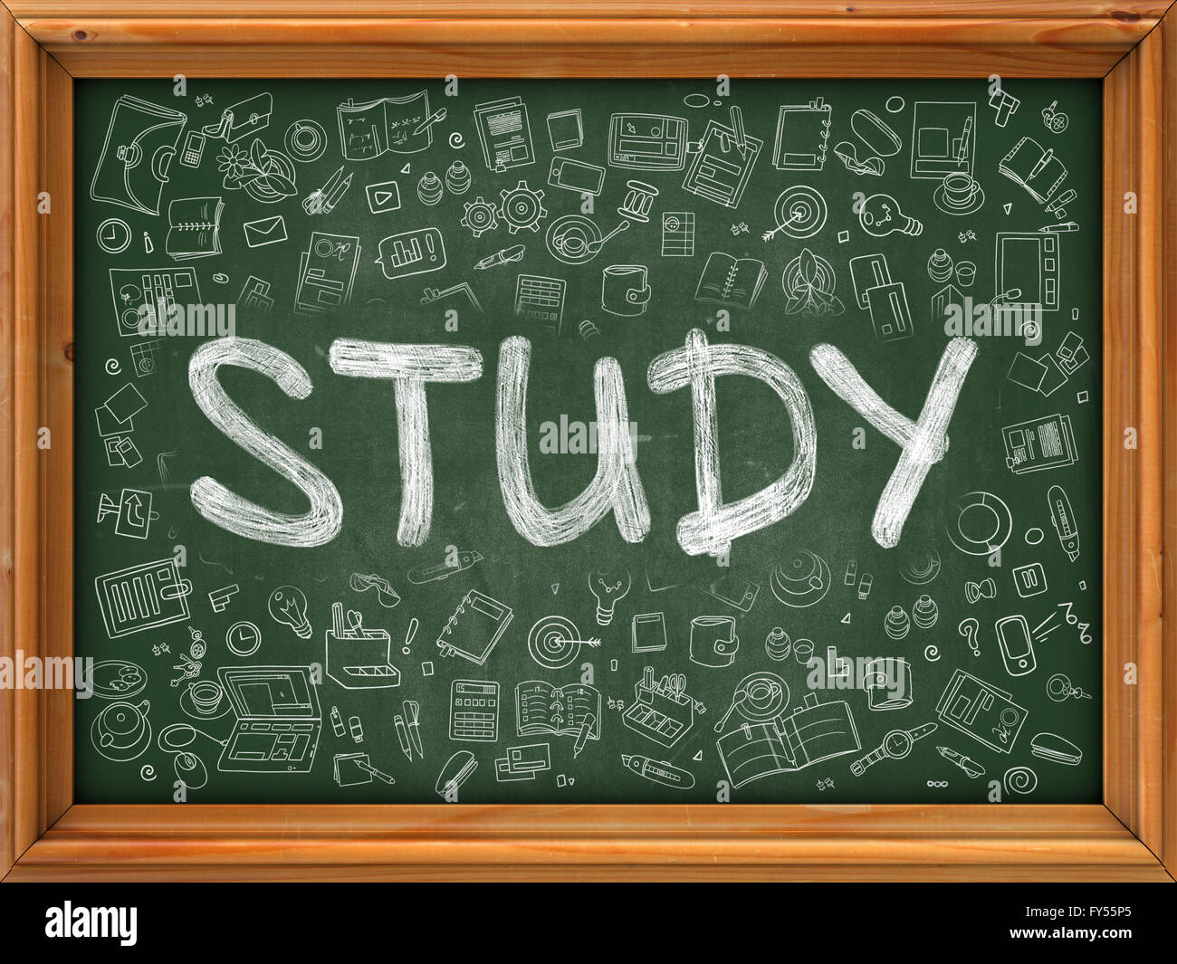 Study Concept. Green Chalkboard with Doodle Icons Stock Photo - Alamy