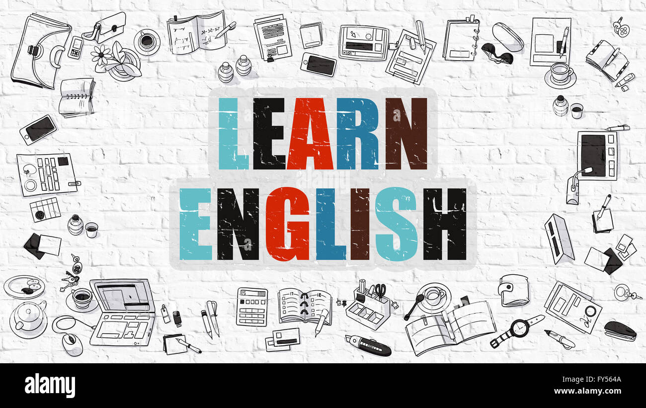 Learn English Concept With Doodle Design Icons Stock Photo