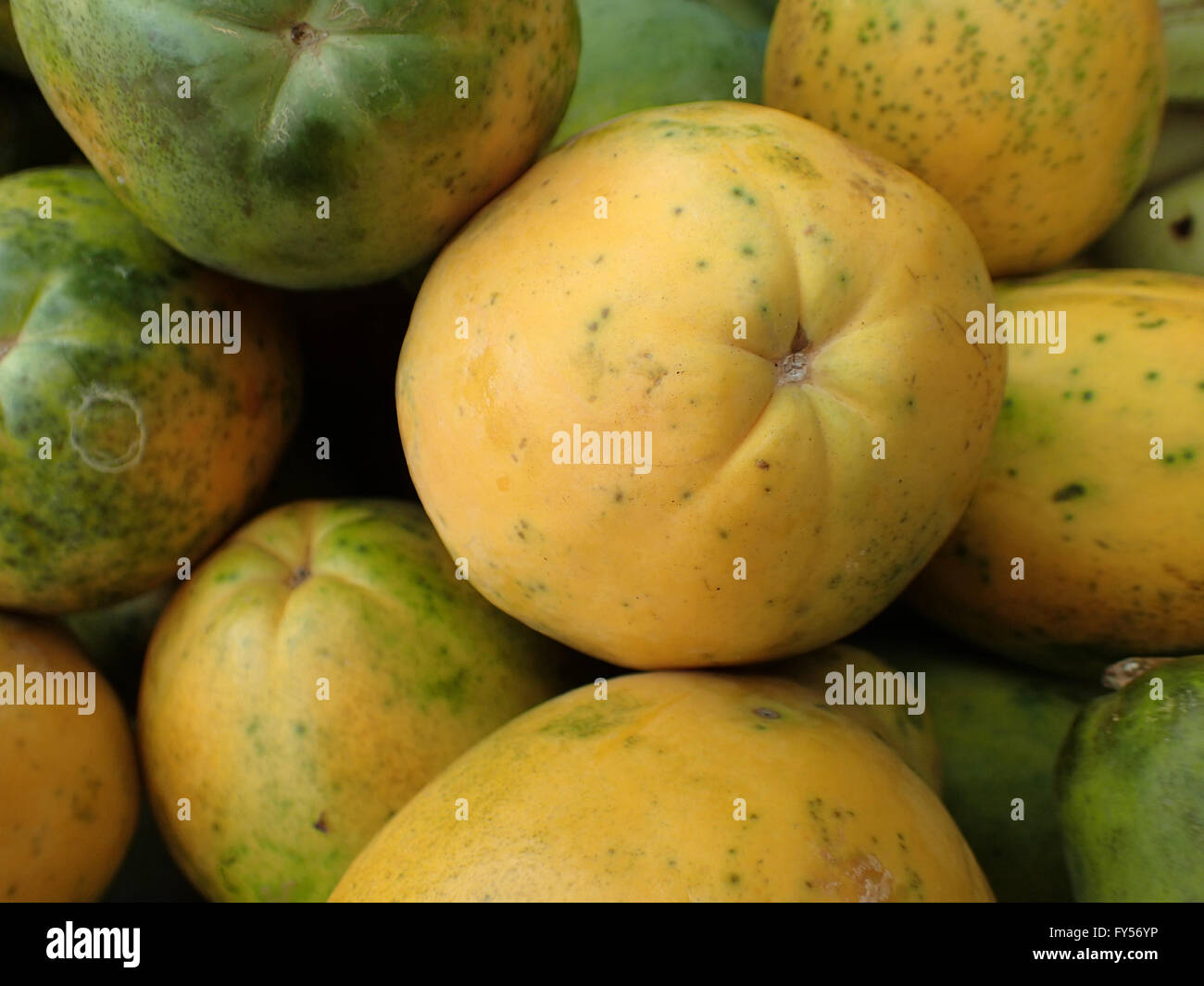 Close-up of Hawaiian papayas at a farmer's market in Maui, Hawaii. Stock Photo