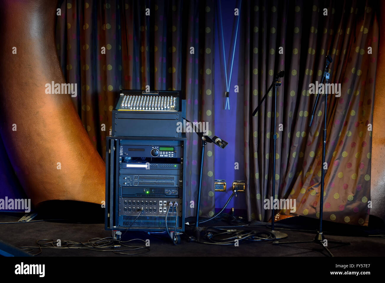 Professional sound mixer and microphone on stage Stock Photo Alamy