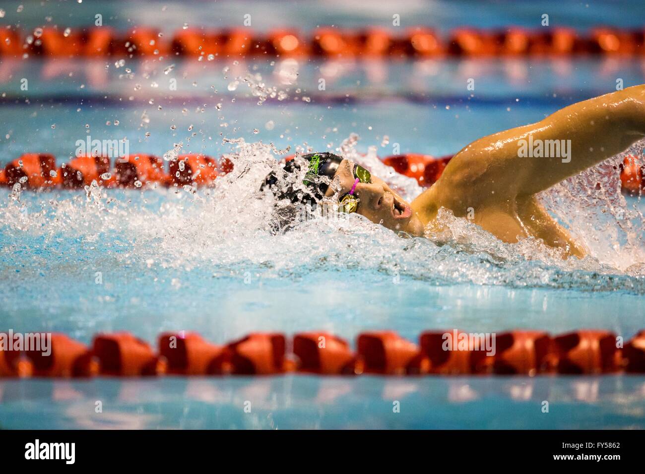 GLASGOW, UK: April, 12, 2016 James Guy of Great Britain in action during the Men's 400m Freestyle Final Stock Photo