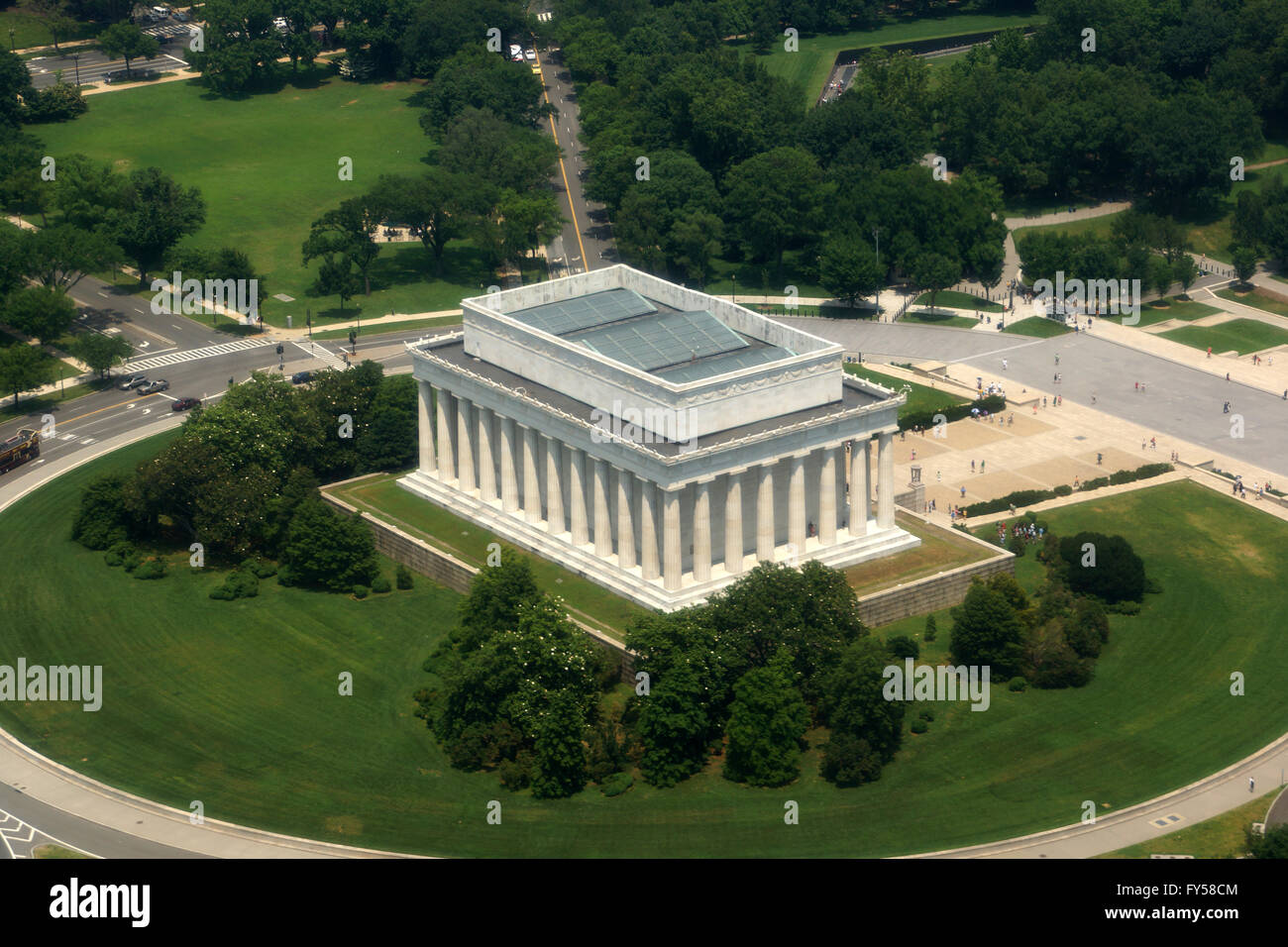 Aerial of landmark Abraham Lincon Memorial in Washington, D.C. seen from backside of building. Stock Photo