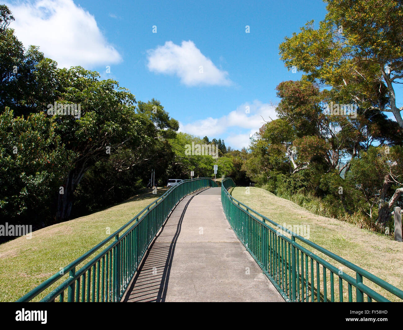 Concrete Path with Railings at the Ualaka'a lookout on Tantalus Mountain on Oahu, Hawaii. Stock Photo