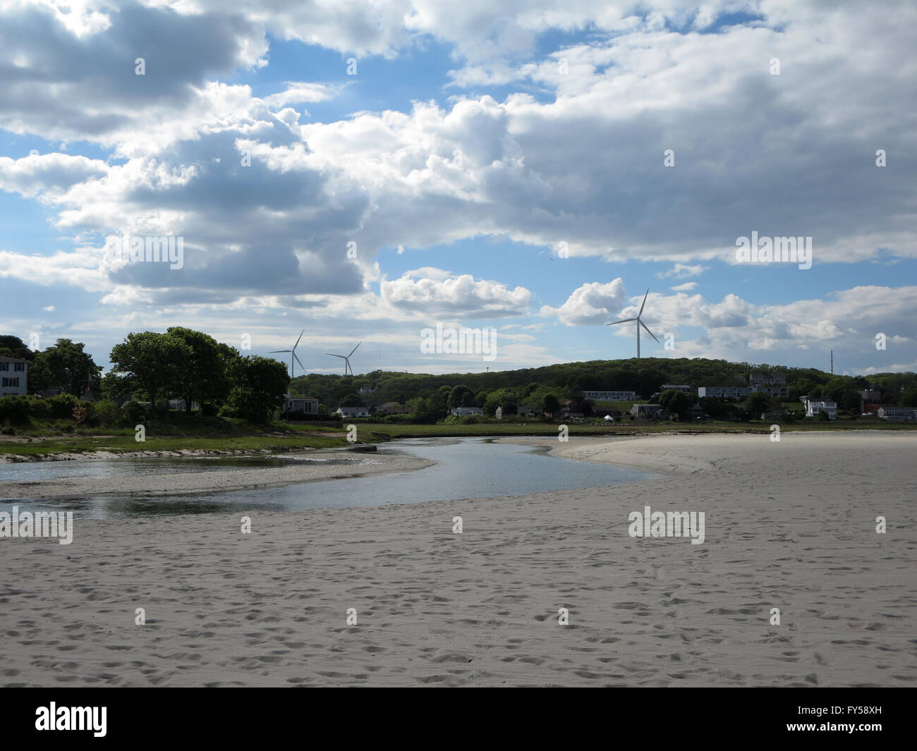 Stream and Modern Windmills at Good Harbor Beach, Gloucester