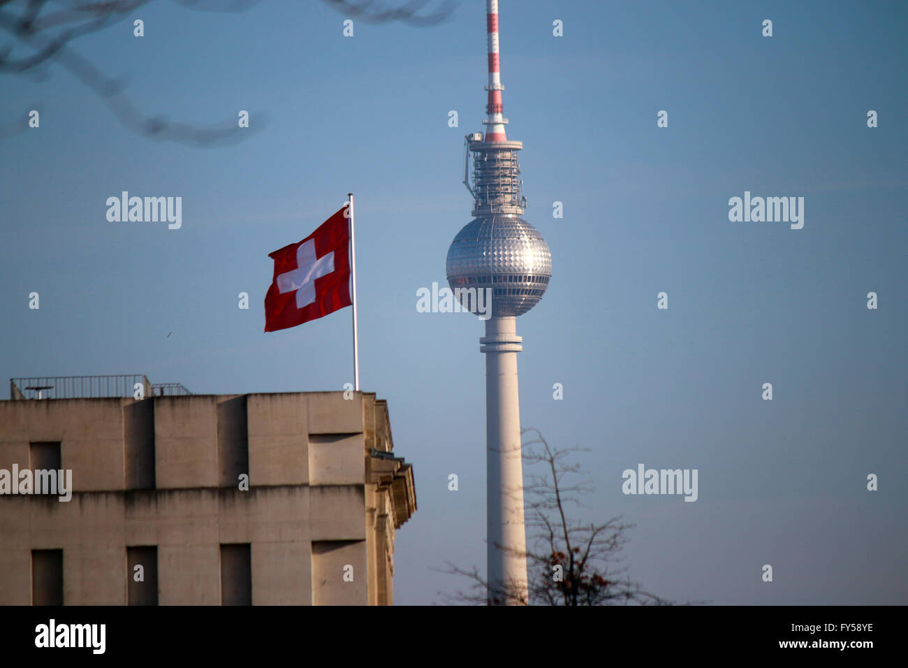 schweizer Botschaft, Fernsehturm, Berlin. Stock Photo
