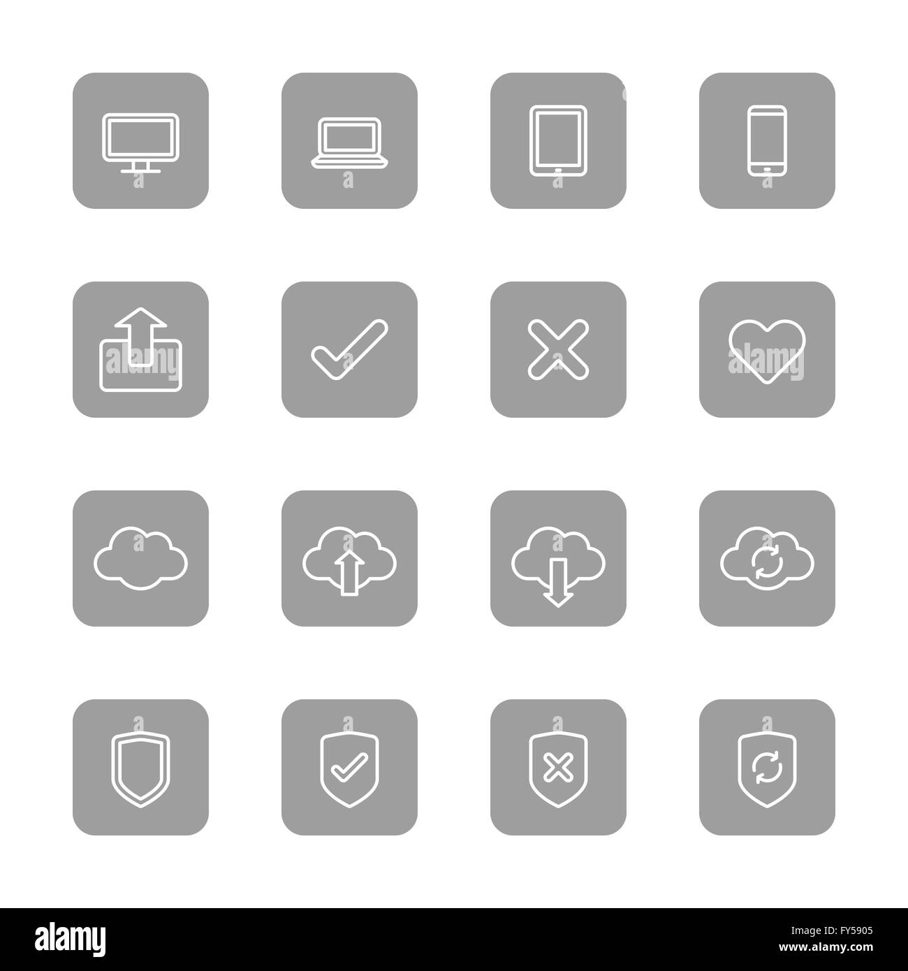 [EPS10] line web icon set on gray rounded rectangle for web, UI, infographic and mobile apps Stock Vector