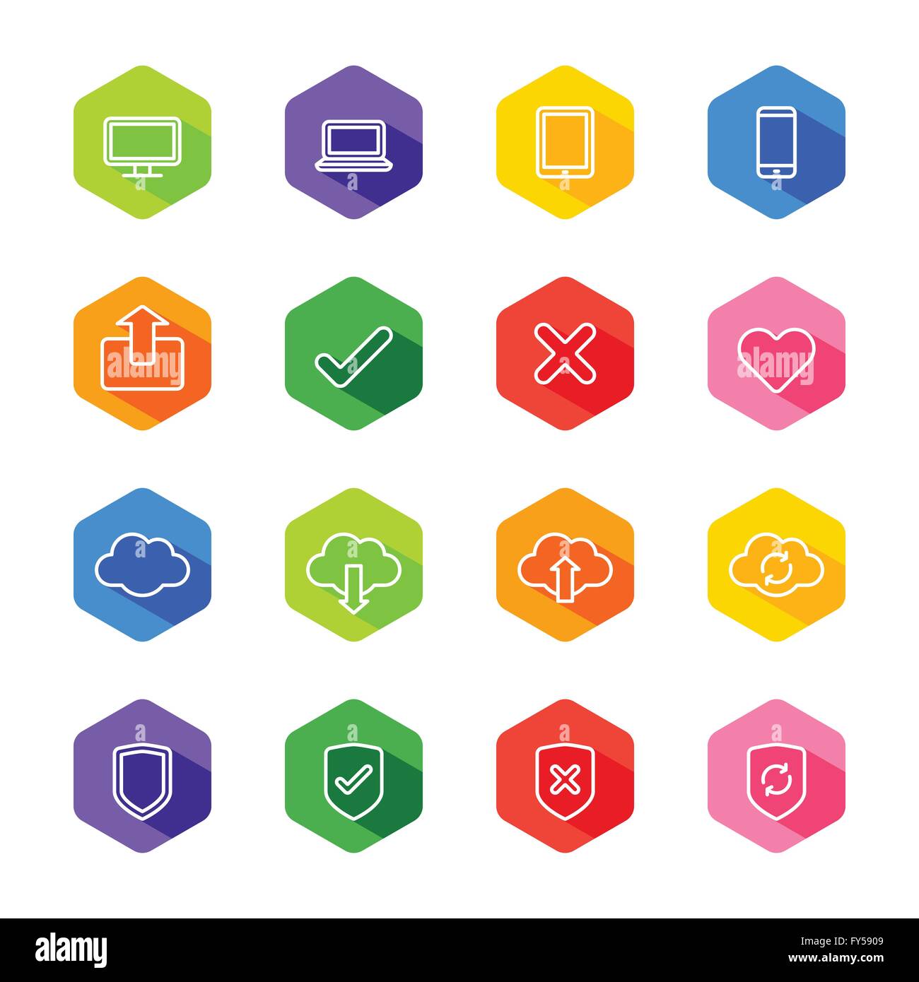 [EPS10] white line web icon set on colorful hexagon with shadow for web ...