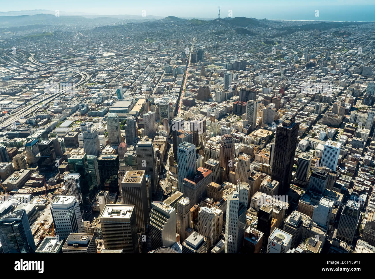 Aerial view of the South of Market district SoMa, Financial District, Downtown, San Francisco, San Francisco Bay Area Stock Photo