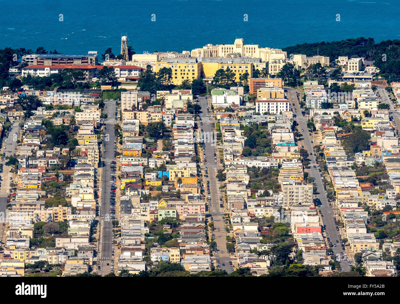 Aerial view, 44th Avenue, San Francisco VA Medical Center, San ...