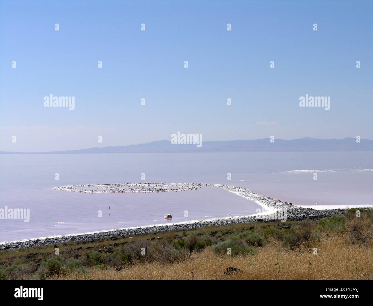 SALT LAKE, UTAH - AUGUST 25: view of Spiral Jetty swirls in the water, Robert Smithson's masterpiece earthwork, on the north sid Stock Photo