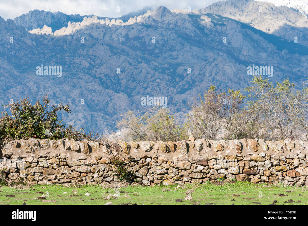 Stone wall in the field Stock Photo - Alamy