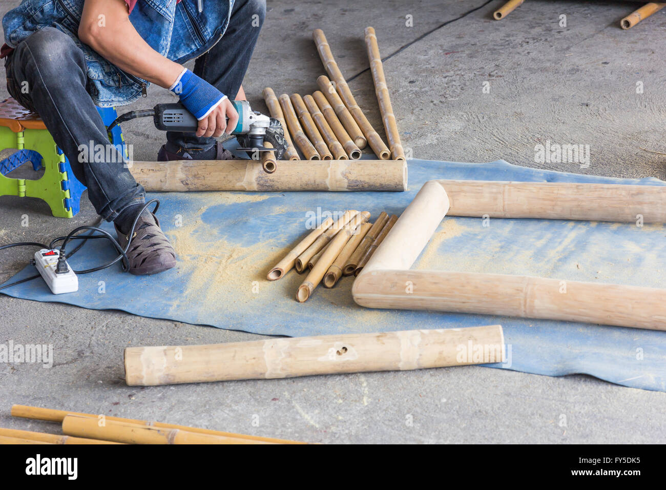 Man working with hand jack plane Stock Photo Alamy