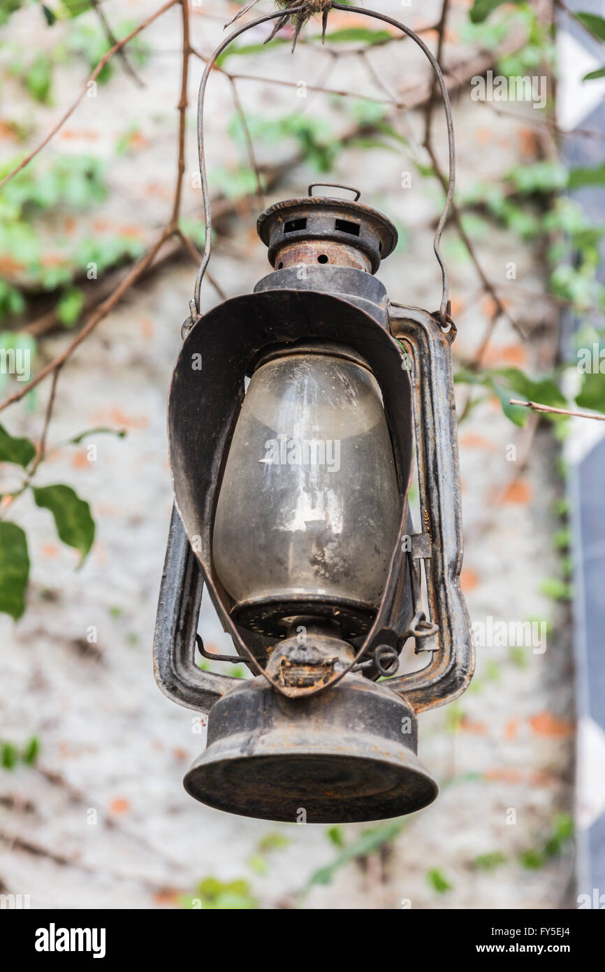 old oil lantern in the garden Stock Photo Alamy