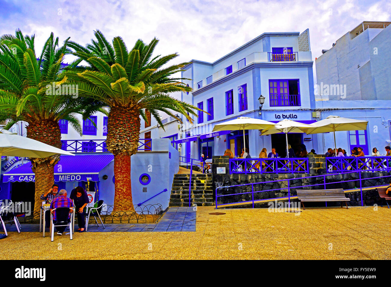 Canary islands Lanzarote Arrecife quayside restaurants cafes Stock