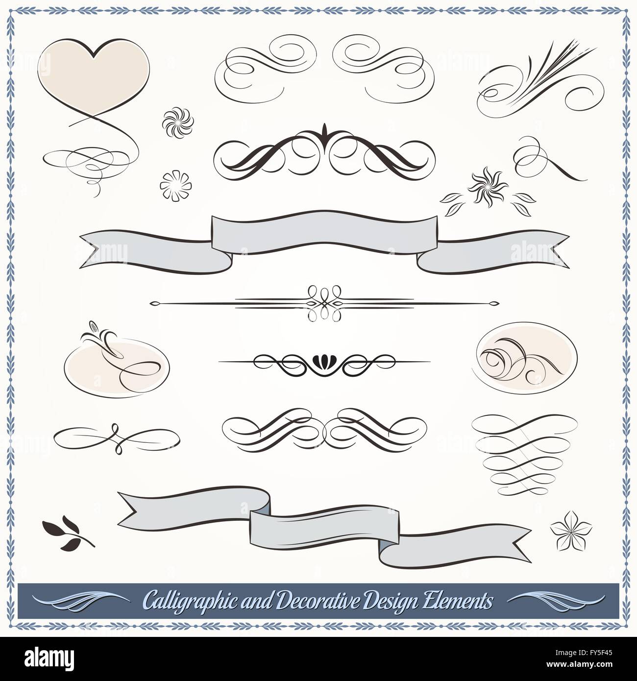 Collection of Calligraphic Decorative Design Elements Stock Vector ...