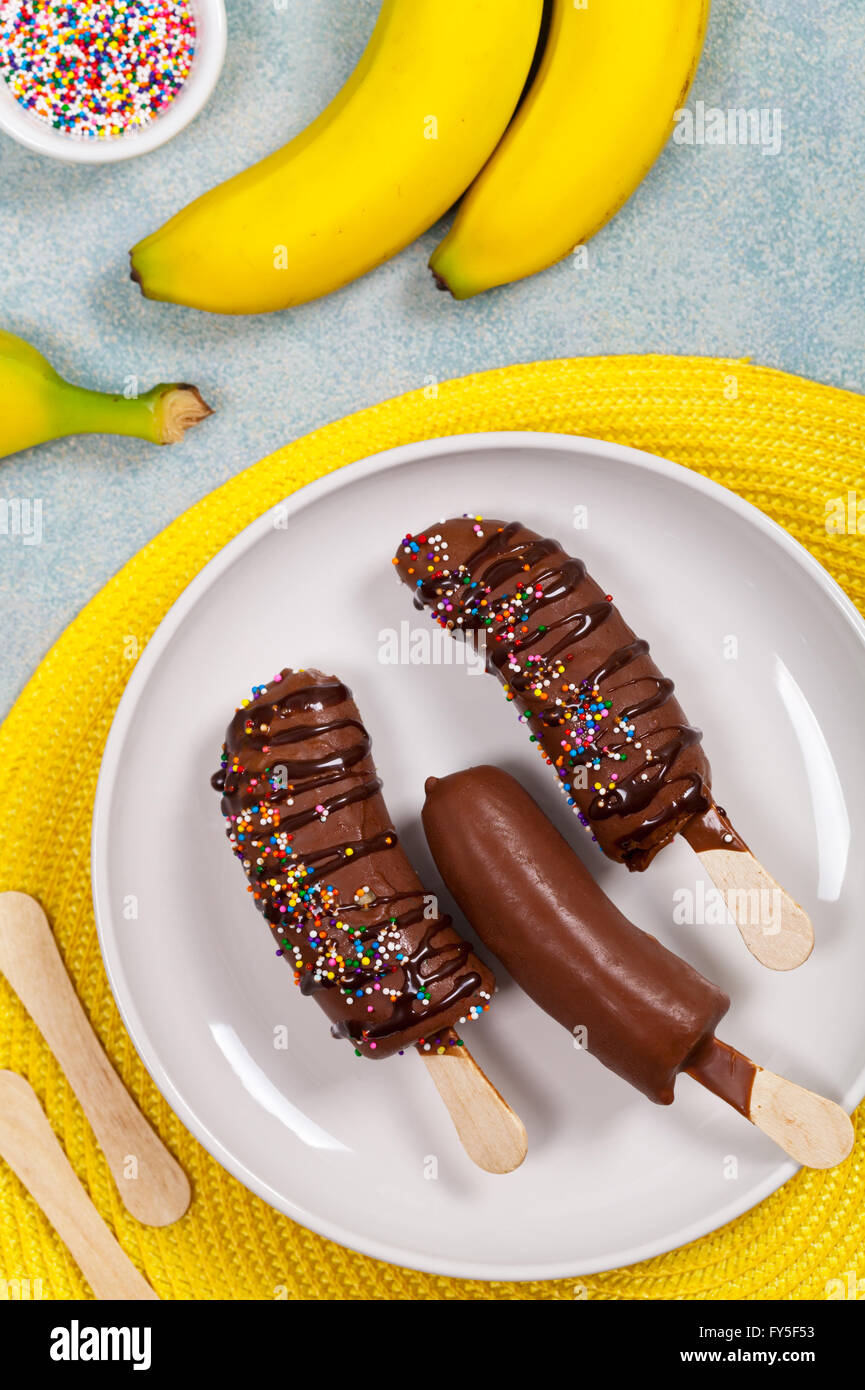 Frozen Chocolate Banana Pops Stock Photo