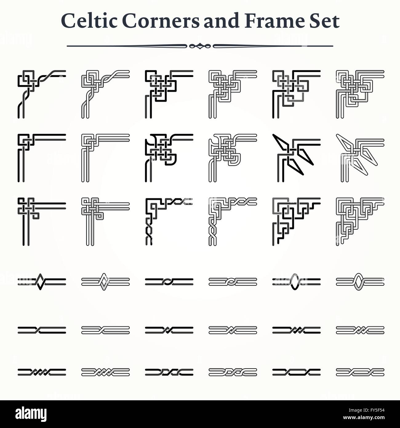 Collection of decorative Celtic knot corners patterns Stock Vector