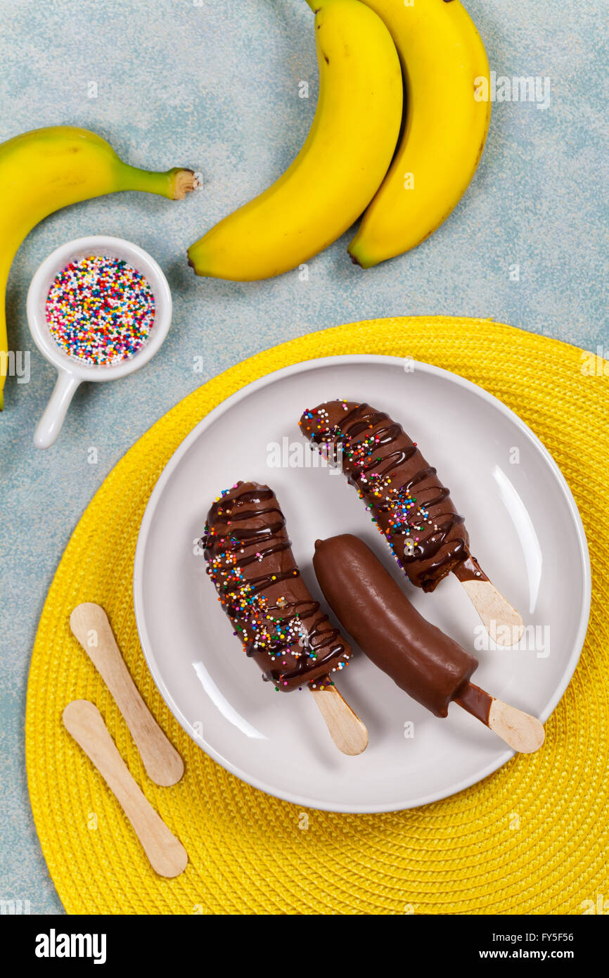 Frozen Chocolate Banana Pops Stock Photo