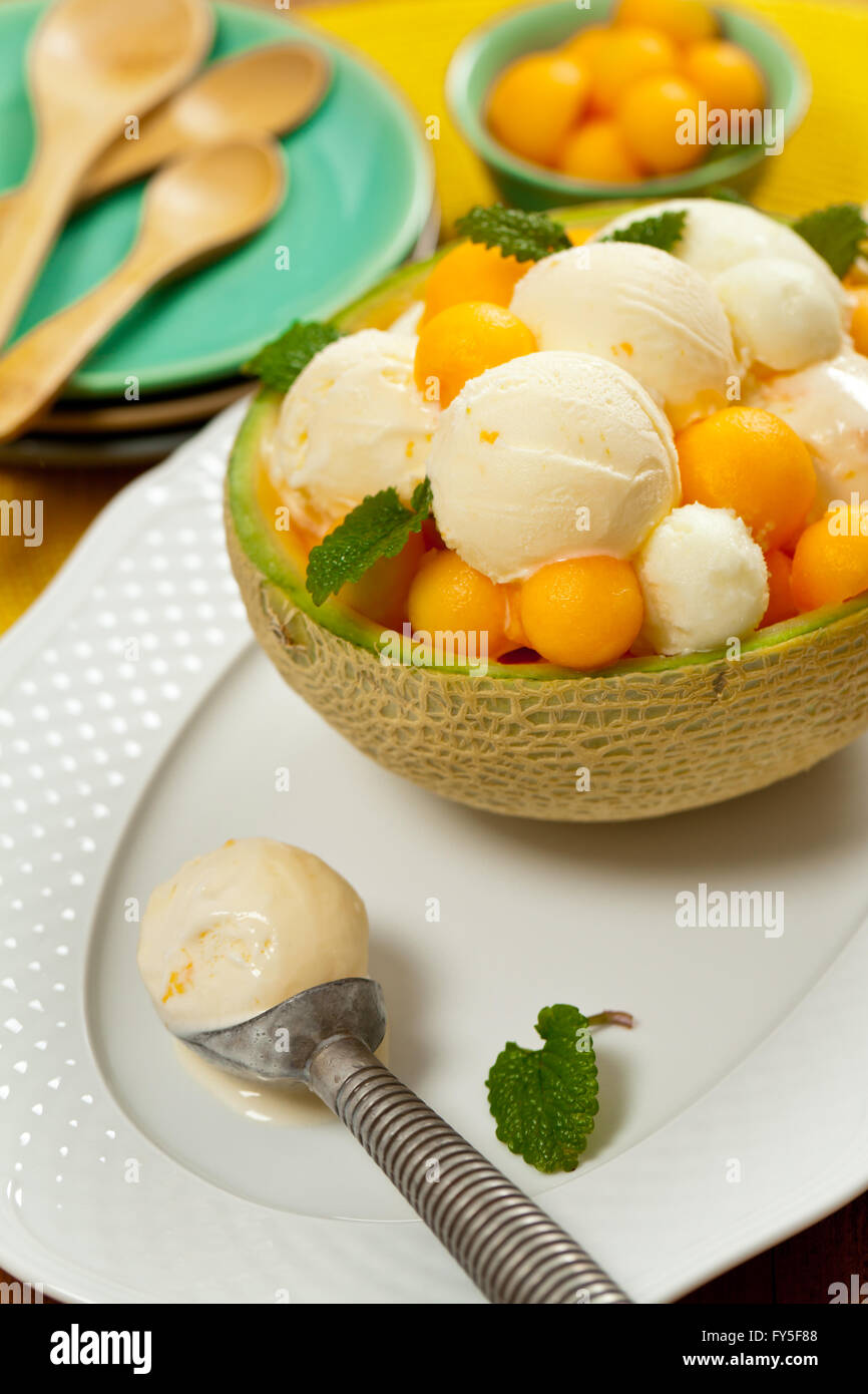 Melon Ice Cream Stock Photo Alamy