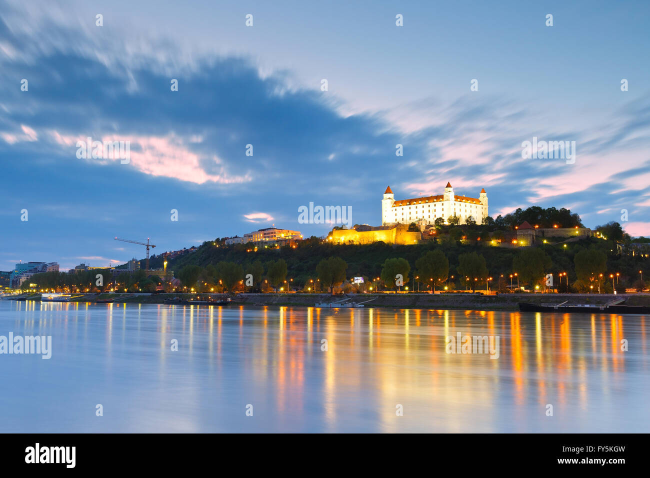 View of Bratislava castle over river Danube. Stock Photo