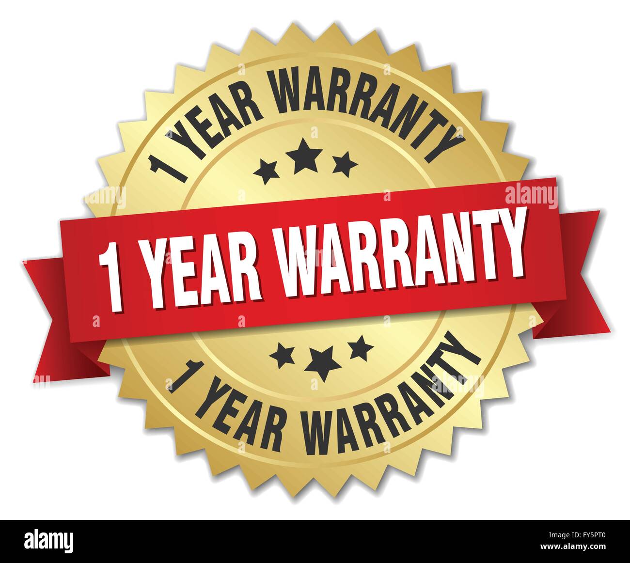 1 year warranty 3d gold badge with red ribbon Stock Vector Image & Art ...