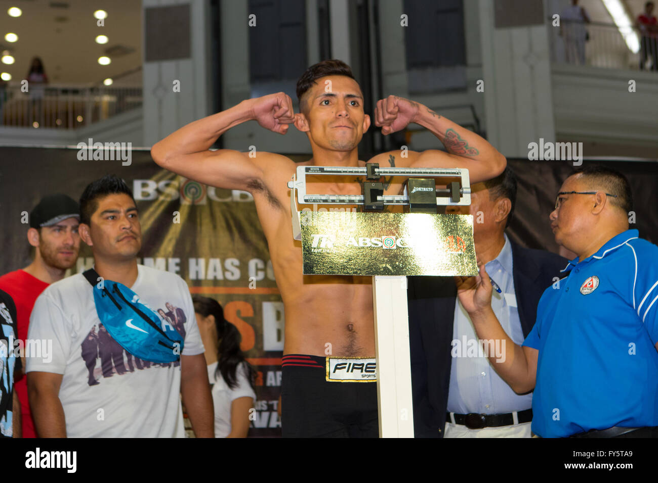 22/4/2016 Ayala Centre,Cebu City,Philippines.Miguel Angel Gonzalez of Mexico weighs in for his fight against Australian boxer Paul Fleming. Stock Photo