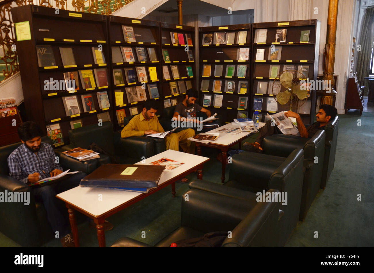 Lahore, Pakistan. 22nd Apr, 2016. Pakistani students reading books at Jinnah Garden Quaid-e-Azam library on the eve of World Book and Copyright Day. International Day of the Book or World Book Days, is a yearly event on April 23rd, organized by the United Nations Educational, Scientific and Cultural Organization (UNESCO), to promote reading, publishing and copyright. In the United Kingdom, the day is recognized on the first Thursday in March. © Rana Sajid Hussain/Pacific Press Agency/Alamy Live News Stock Photo