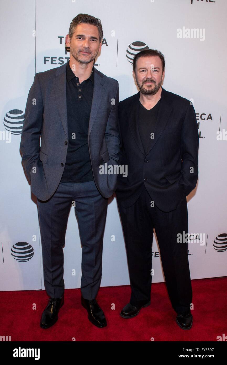 New York, NY, USA. 22nd Apr, 2016. Eric Bana, Ricky Gervais at arrivals
