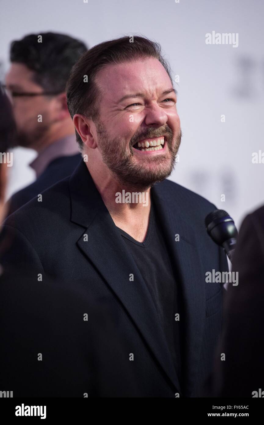 New York, NY, USA. 22nd Apr, 2016. Ricky Gervais at arrivals for